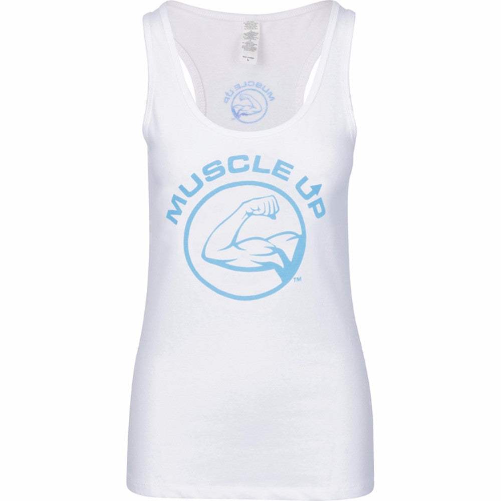 Spandex Racerback Tank White & Light Blue